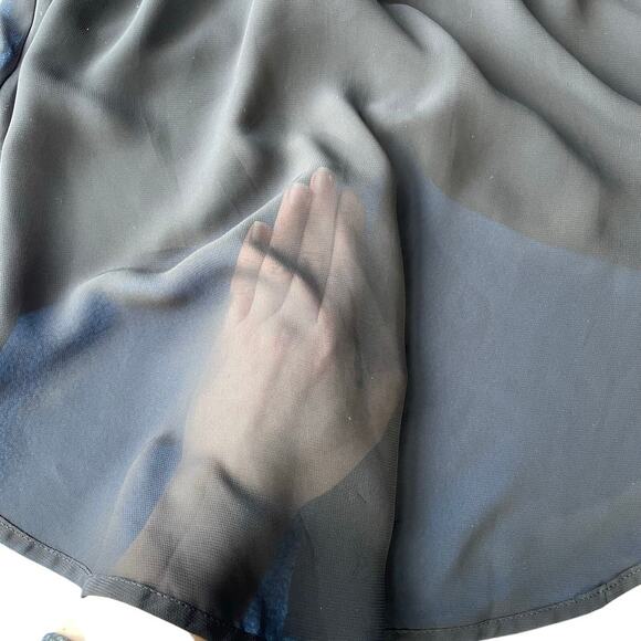 Women Black Sheer Blouse Beaded Collar Button Up Size M High Low Hem Glam Edgy - Picture 8 of 10